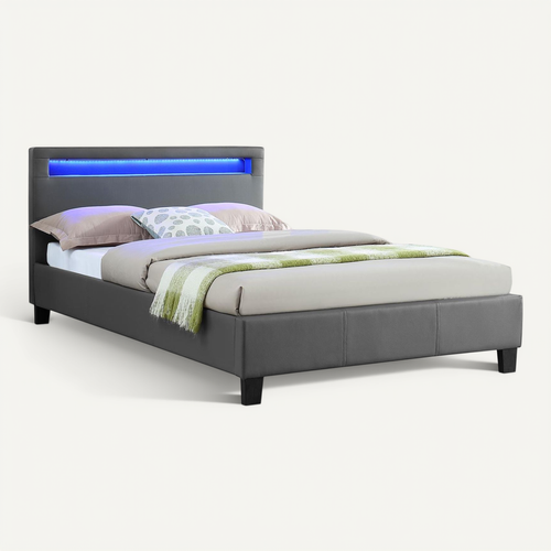 Lit LED Simple Mirando 120x190 Cm, Avec Sommier, Revêtement Synthétique Gris