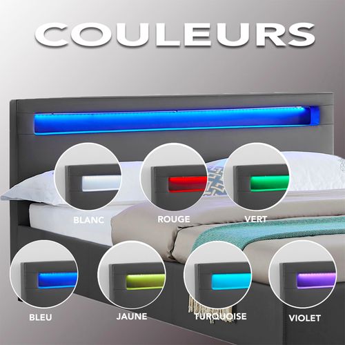 Lit LED Simple Mirando 120x190 Cm, Avec Sommier, Revêtement Synthétique Gris