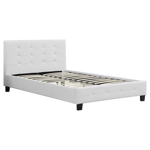 Lit Simple Marlon, 120 X 190 Cm, Capitonné Avec Sommier, Revêtement Synthétique Blanc