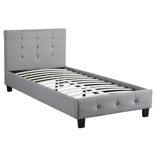 Lit Simple Reve, 90 X 190 Cm, Capitonné Avec Sommier, Revêtement En Tissu Gris