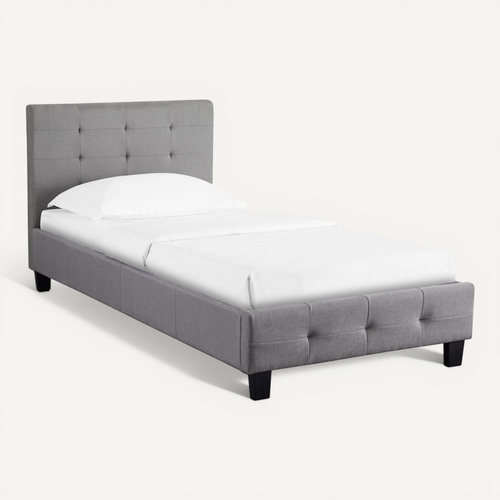 Lit Simple Reve, 90 X 190 Cm, Capitonné Avec Sommier, Revêtement En Tissu Gris