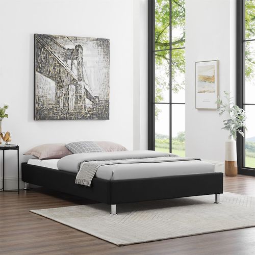 Lit Futon Simple Nizza, 120 X 190 Cm, Avec Sommier, Revêtement En Tissu Noir
