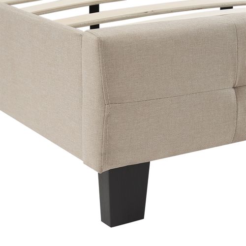 Lit Double Mathieu, 140 X 190 Cm, Capitonné Avec Sommier, Revêtement En Tissu Beige