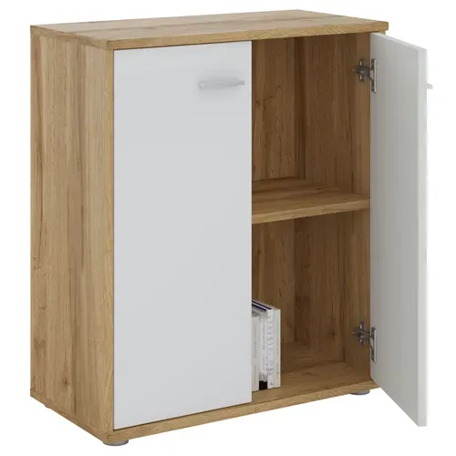 Buffet Firmin, En Mélaminé Décor Chêne Sauvage Et Blanc Mat