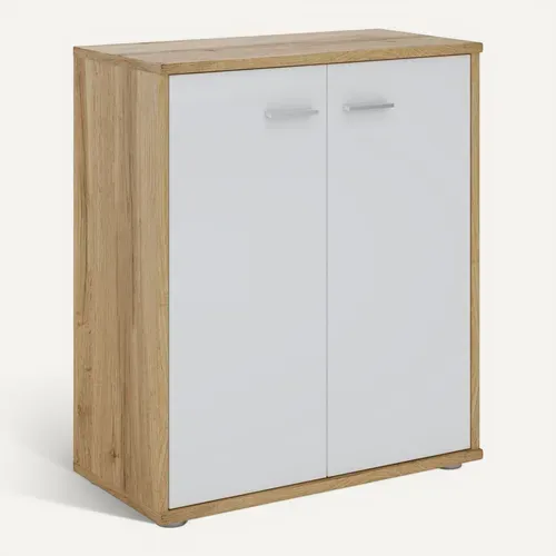 Buffet Firmin, En Mélaminé Décor Chêne Sauvage Et Blanc Mat
