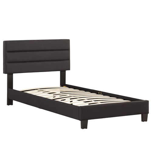 Lit 1 Place Florida, 90 X 190 Cm, Capitonné Avec Sommier, Revêtement En Tissu Noir