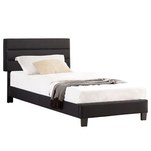 Lit 1 Place Florida, 90 X 190 Cm, Capitonné Avec Sommier, Revêtement En Tissu Noir