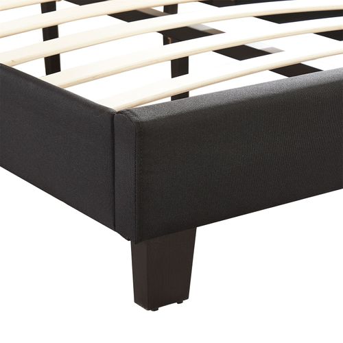 Lit 1 Place Florida, 90 X 190 Cm, Capitonné Avec Sommier, Revêtement En Tissu Noir