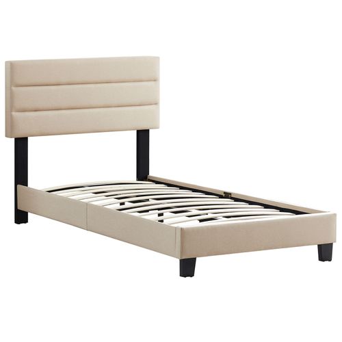 Lit 1 Place Florida, 90 X 190 Cm, Capitonné Avec Sommier, Revêtement En Tissu Beige