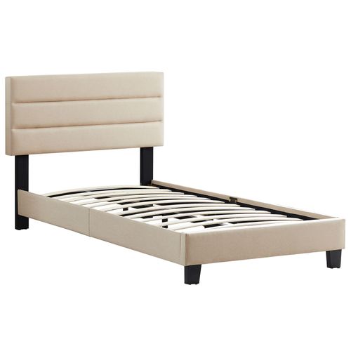 Lit 1 Place Florida, 90 X 190 Cm, Capitonné Avec Sommier, Revêtement En Tissu Beige