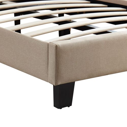 Lit 1 Place Florida, 90 X 190 Cm, Capitonné Avec Sommier, Revêtement En Tissu Beige