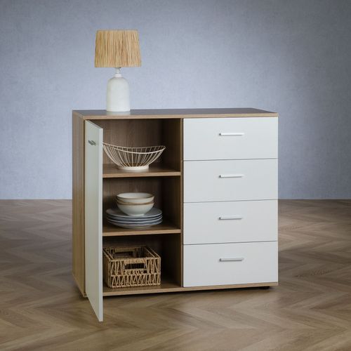 Buffet Salle à Manger Chicago L 91 Cm En Bois - Blanc Et Sonoma