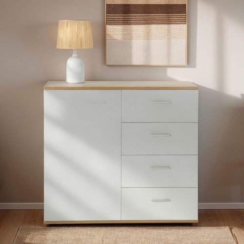 Buffet Salle à Manger Chicago L 91 Cm En Bois - Blanc Et Sonoma