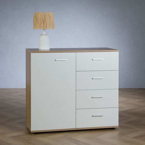 Buffet Salle à Manger Chicago L 91 Cm En Bois - Blanc Et Sonoma