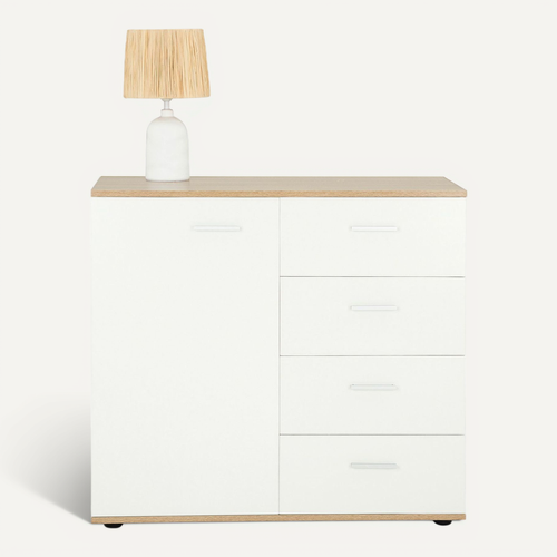 Buffet Salle à Manger Chicago L 91 Cm En Bois - Blanc Et Sonoma