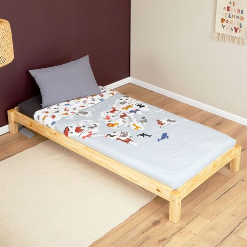 Lot De 2 Lits Superposables 90x190 Cm Rino En Pin Massif, Vernis Naturel