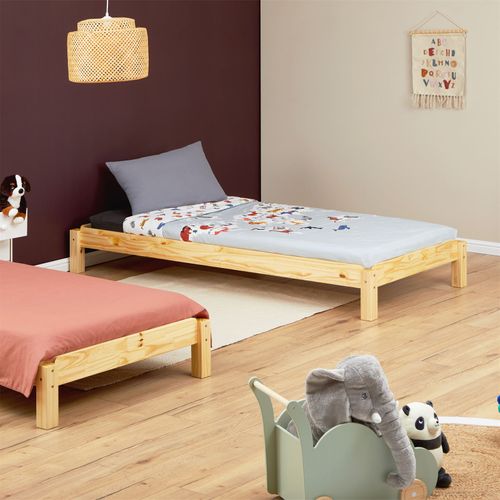 Lot De 2 Lits Superposables 90x190 Cm Rino En Pin Massif, Vernis Naturel