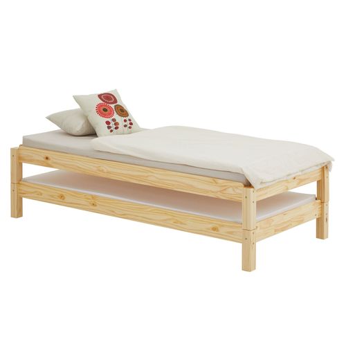 Lot De 2 Lits Superposables 90x190 Cm Rino En Pin Massif, Vernis Naturel