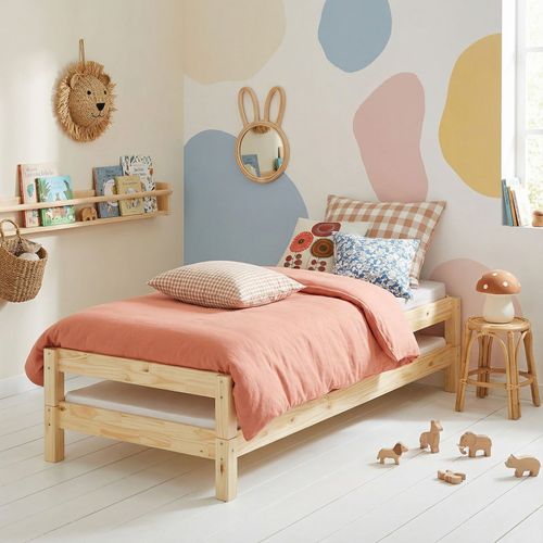 Lot De 2 Lits Superposables 80x190 Cm Rino En Pin Massif, Vernis Naturel
