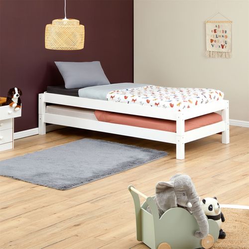 Lot De 2 Lits Superposables 80x190 Cm Rino En Pin Massif Lasuré Blanc