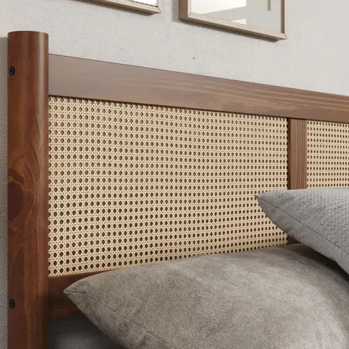 Lit Double Cefira 160x200 Avec Tête De Lit En Rotin - Coloris Châtaigne