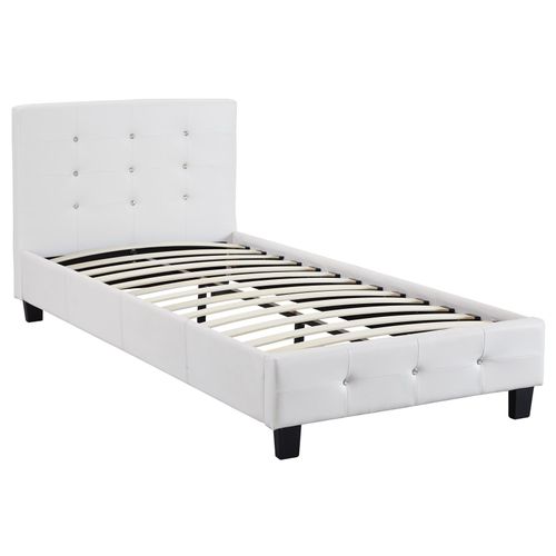 Lit Simple Tico, 90 X 190 Cm, Capitonné Avec Sommier, Revêtement Synthétique Blanc