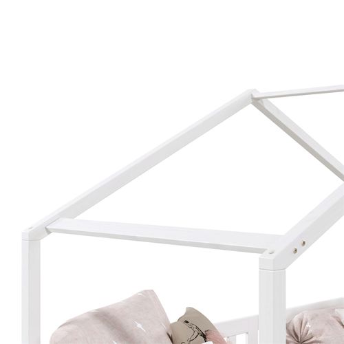 Lit Cabane Lisan 90 X 200 Cm, En Pin Massif Lasuré Blanc