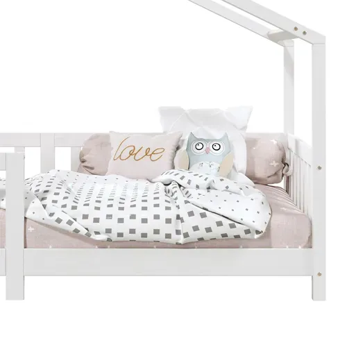 Lit Cabane Lisan 90 X 190 Cm, En Pin Massif Lasuré Blanc