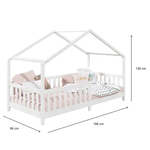 Lit Cabane Lisan 90 X 190 Cm, En Pin Massif Lasuré Blanc