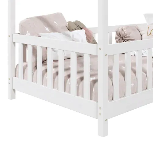 Lit Cabane Lisan 90 X 190 Cm, En Pin Massif Lasuré Blanc