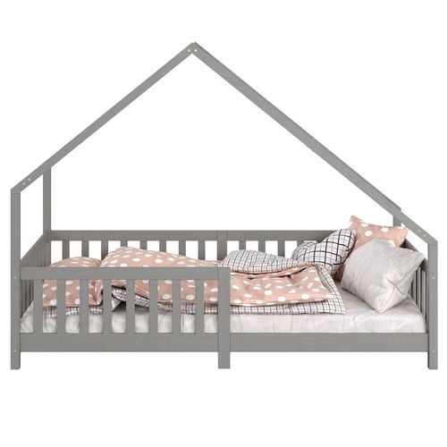 Lit Cabane Asymétrique Cora 90 X 190 Cm En Pin Massif Lasuré Gris
