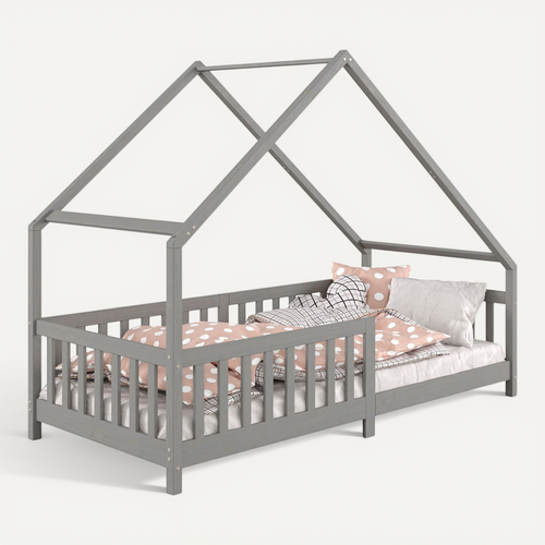 Lit Cabane Asymétrique Cora 90 X 190 Cm En Pin Massif Lasuré Gris
