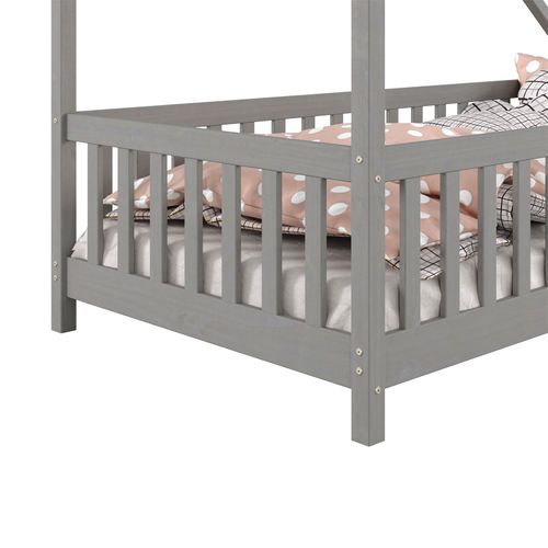 Lit Cabane Asymétrique Cora 90 X 190 Cm En Pin Massif Lasuré Gris