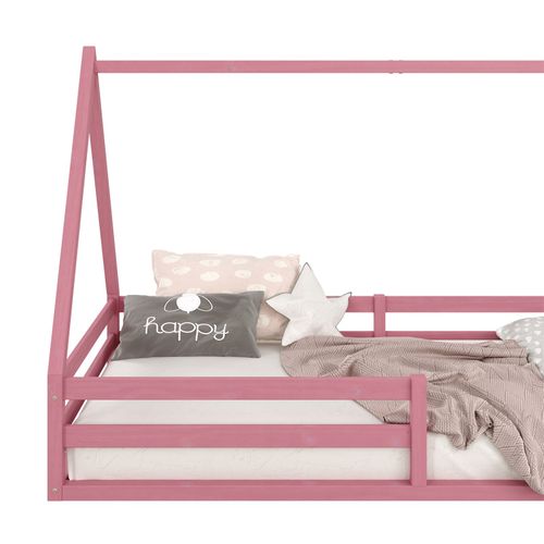 Lit Cabane Sila 90 X 190 Cm, En Pin Massif Rose