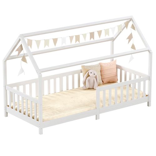 Lit Cabane Nina 90 X 190 Cm, En Pin Massif Lasuré Blanc