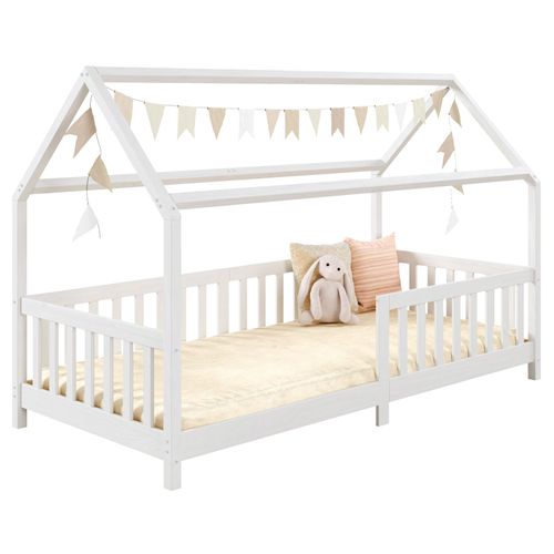 Lit Cabane Nina 90 X 190 Cm, En Pin Massif Lasuré Blanc