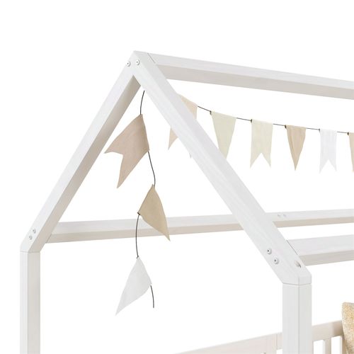 Lit Cabane Nina 90 X 190 Cm, En Pin Massif Lasuré Blanc