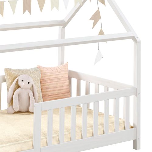 Lit Cabane Nina 90 X 190 Cm, En Pin Massif Lasuré Blanc