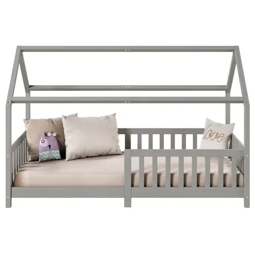 Lit Cabane Nina 90 X 190 Cm, En Pin Massif Lasuré Gris