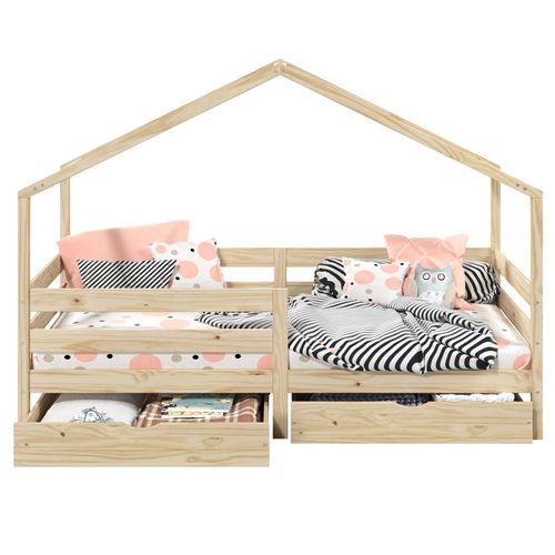 Lit Cabane Ena Avec Tiroirs, 90 X 190 Cm En Pin Massif Naturel