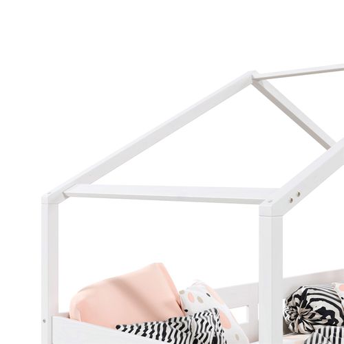 Lit Cabane Ena Avec Tiroirs, 90 X 190 Cm En Pin Massif Lasuré Blanc
