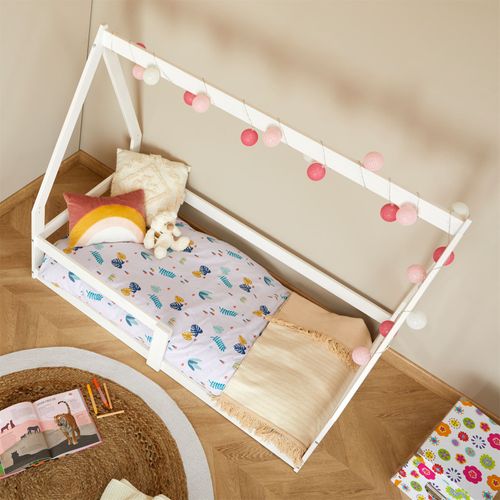 Lit Cabane Tami 70 X 140 Cm, En Pin Massif Lasuré Blanc