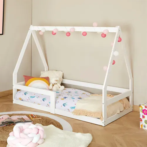 Lit Cabane Tami 70 X 140 Cm, En Pin Massif Lasuré Blanc