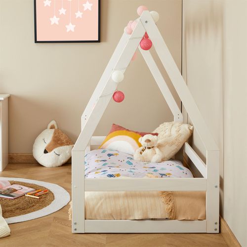 Lit Cabane Tami 70 X 140 Cm, En Pin Massif Lasuré Blanc