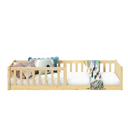 Lit Enfant Gustavo Type Montessori, Couchage 90x190 Cm, En Pin Massif Naturel