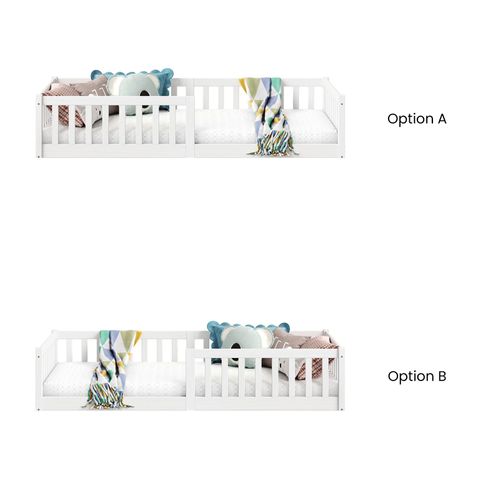 Lit Enfant Gustavo Type Montessori, Couchage 90x190 Cm, En Pin Massif Lasuré Blanc