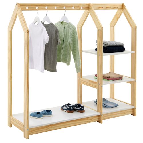 Penderie Enfant Sally En Bois Massif - Coloris Naturel Et Blanc