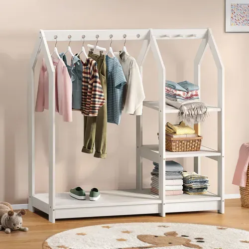Penderie Enfant Sally Avec Étagères En Bois Massif - Blanc