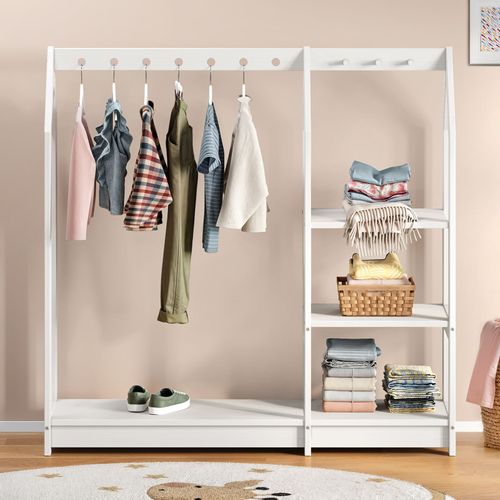 Penderie Enfant Sally Avec Étagères En Bois Massif - Blanc