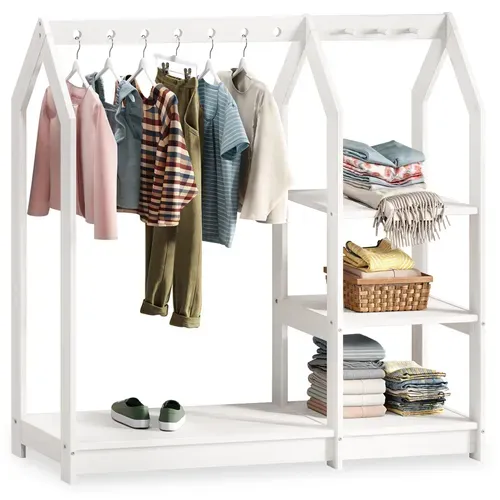 Penderie Enfant Sally Avec Étagères En Bois Massif - Blanc